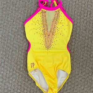 Sylvia P Yellow and Neon Pink Leotard Size 10